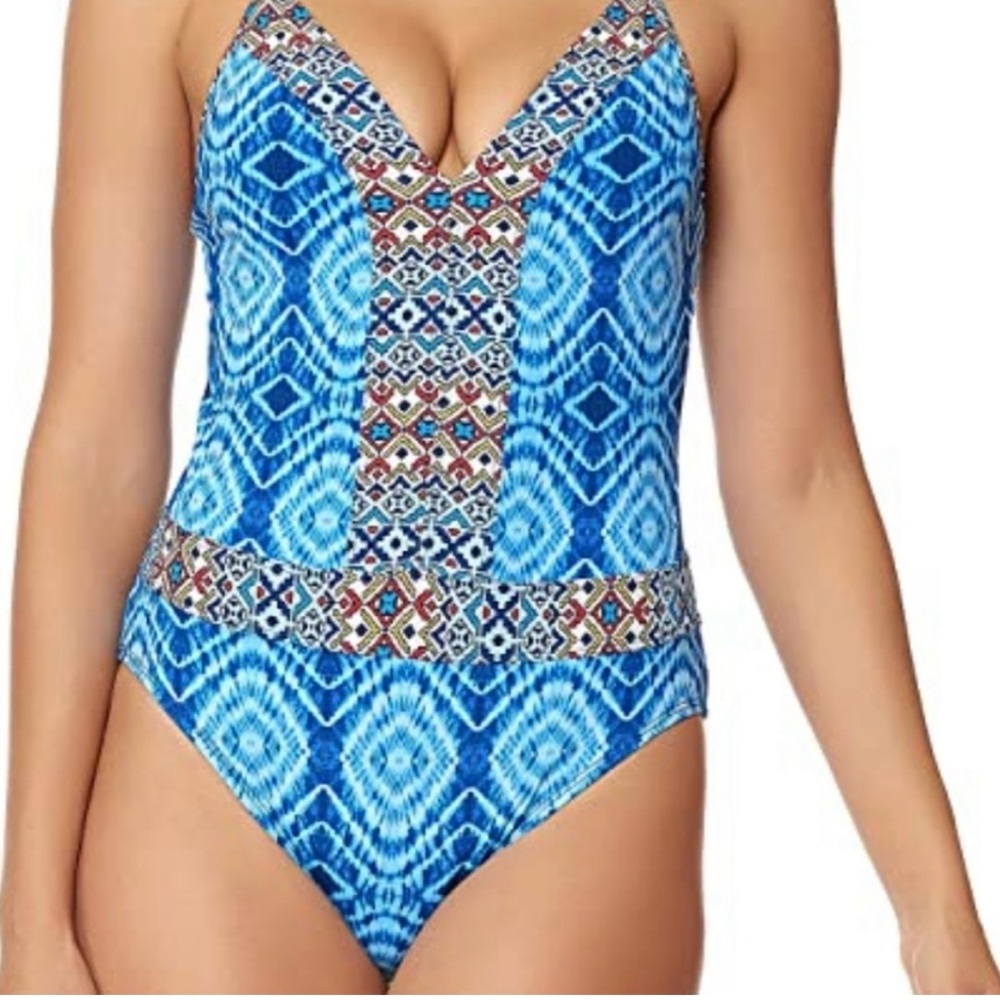 Bleu Rod Beattie Women’s Swimsuit Bathing Suit Bright Blue’s Tie Dye Boho 16W